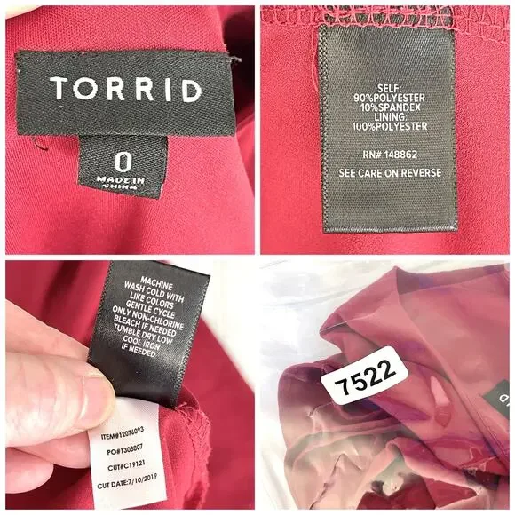 Torrid Womens Crepe Long Sleeve Peplum Blouse Tunic Top Sz 0 US 12 L Biking Red - Picture 11 of 12